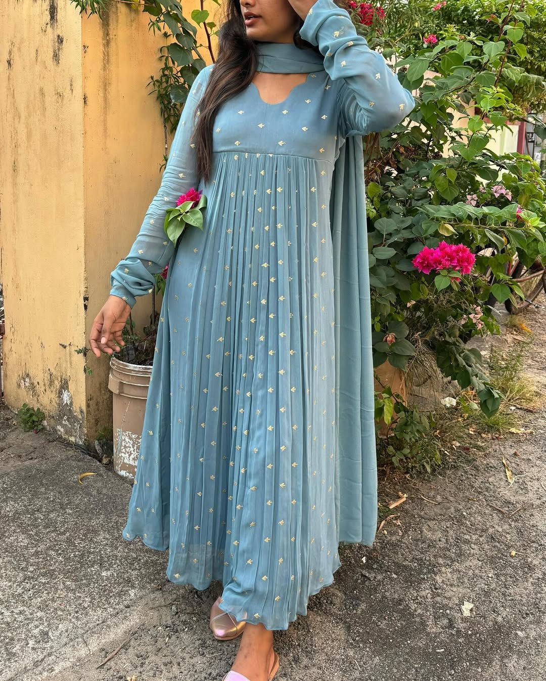 Beautiful Blue Georgette Kali Cut Maxi