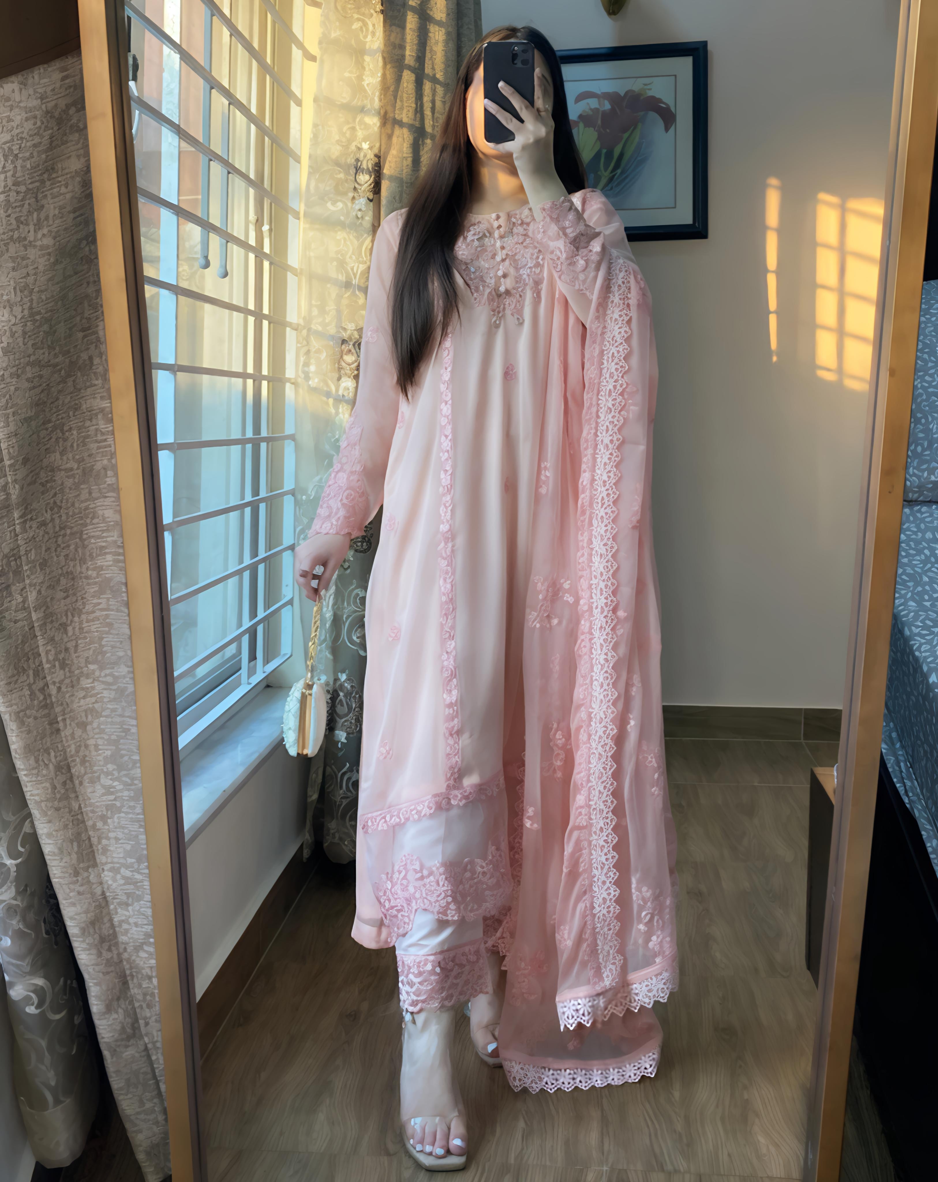 Chiffon Embroidered Whisper Pink