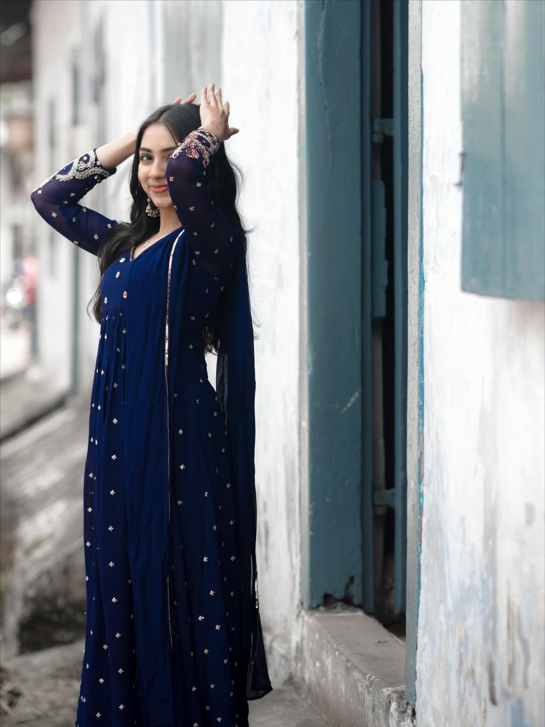 Stylish Navy Blue Georgette Anarkali Suit