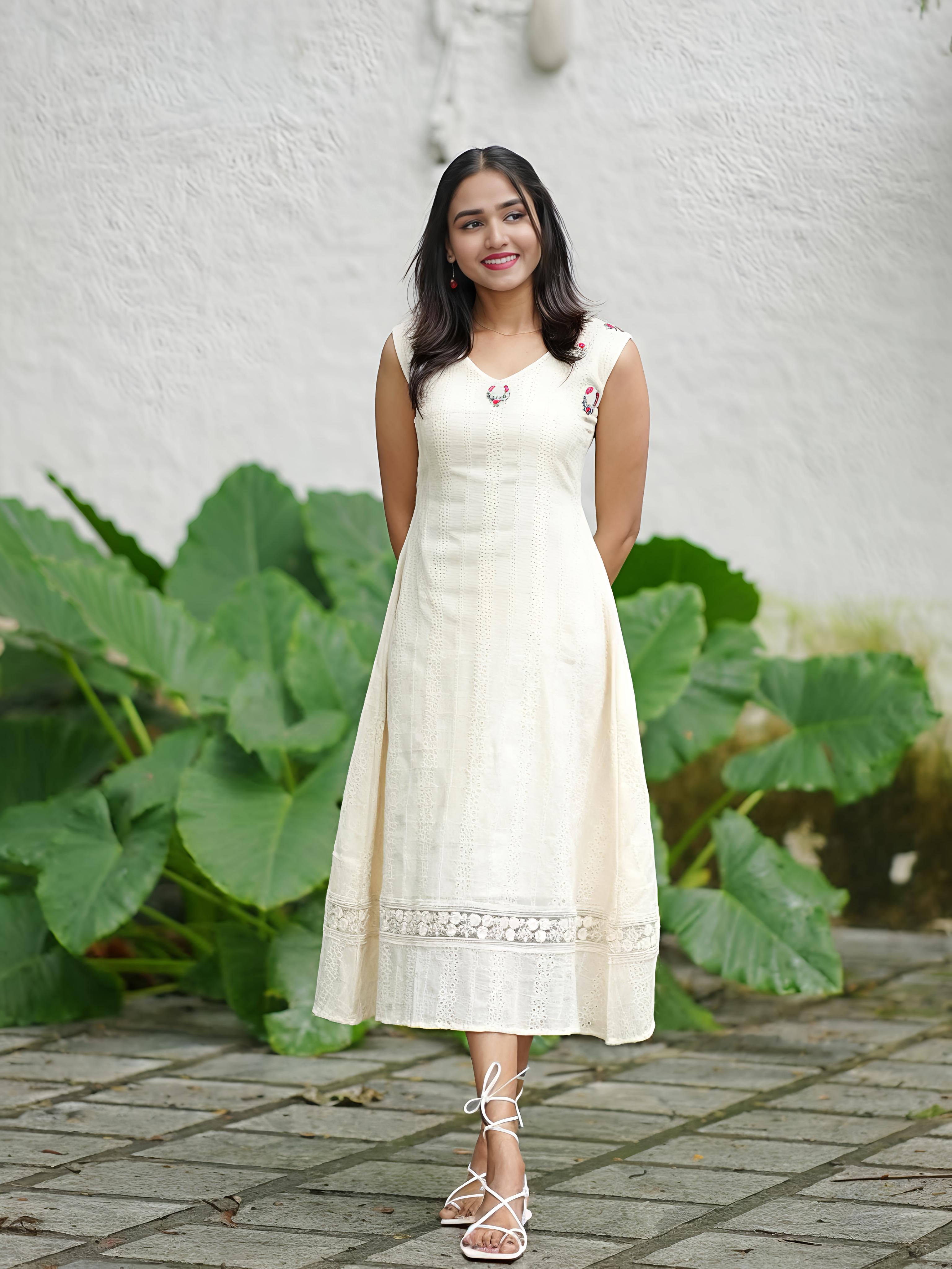 Premium Hakoba Thread Worked Aline Dress