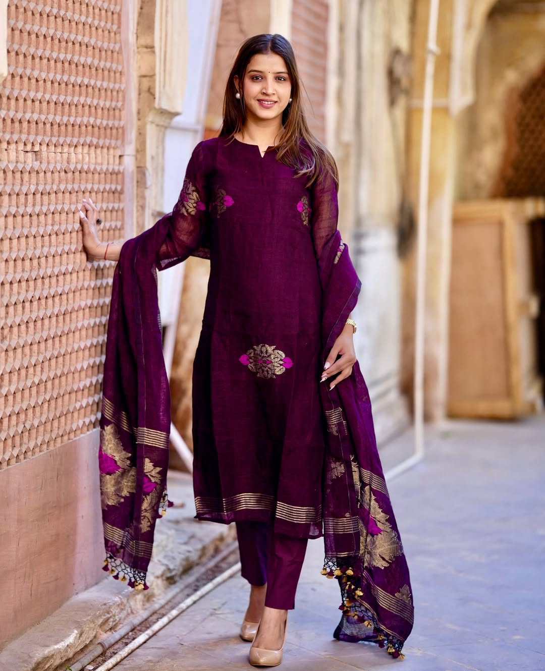 Beautiful Linen Jamdani Kurta Set