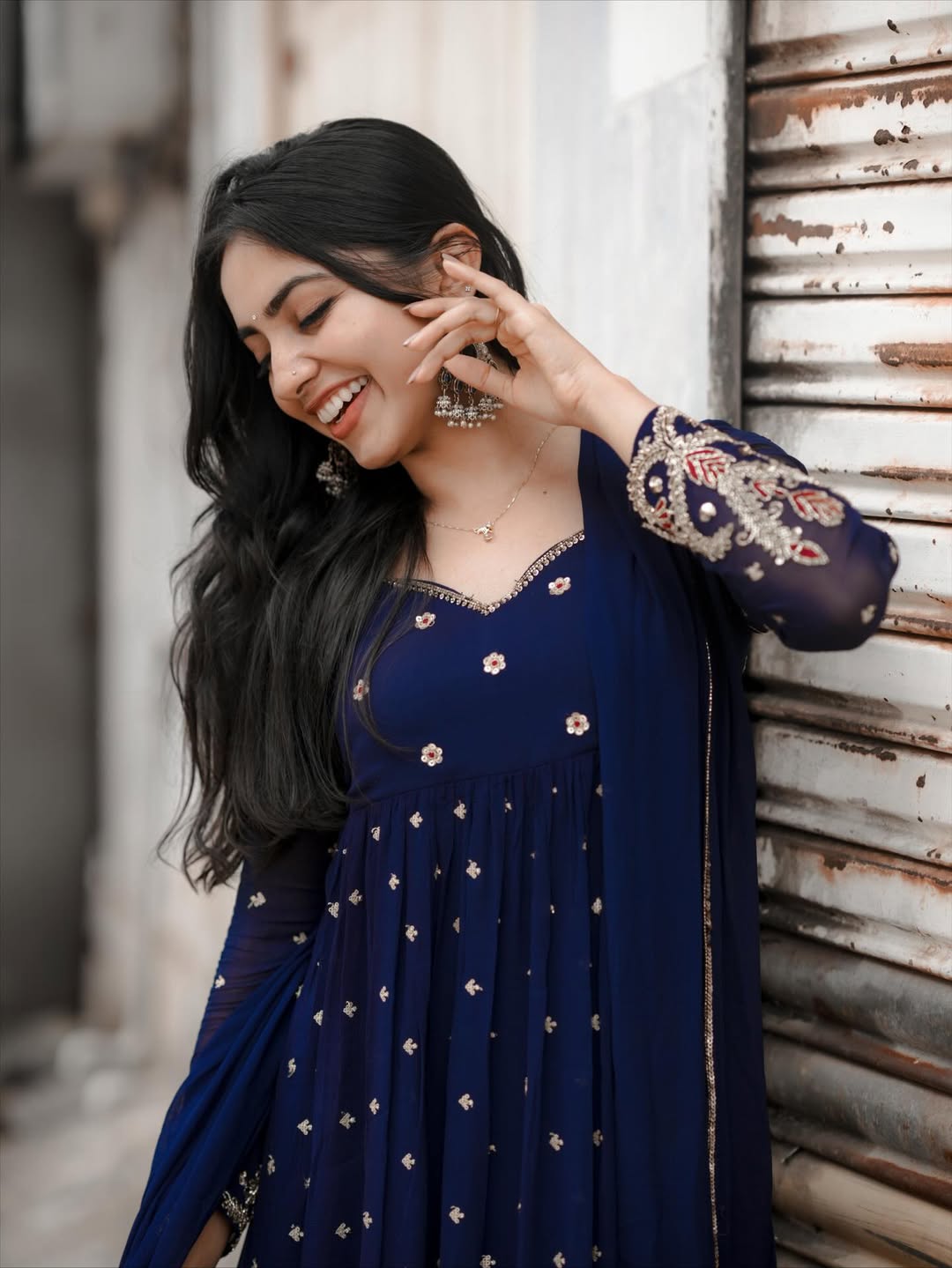 Stylish Navy Blue Georgette Anarkali Suit