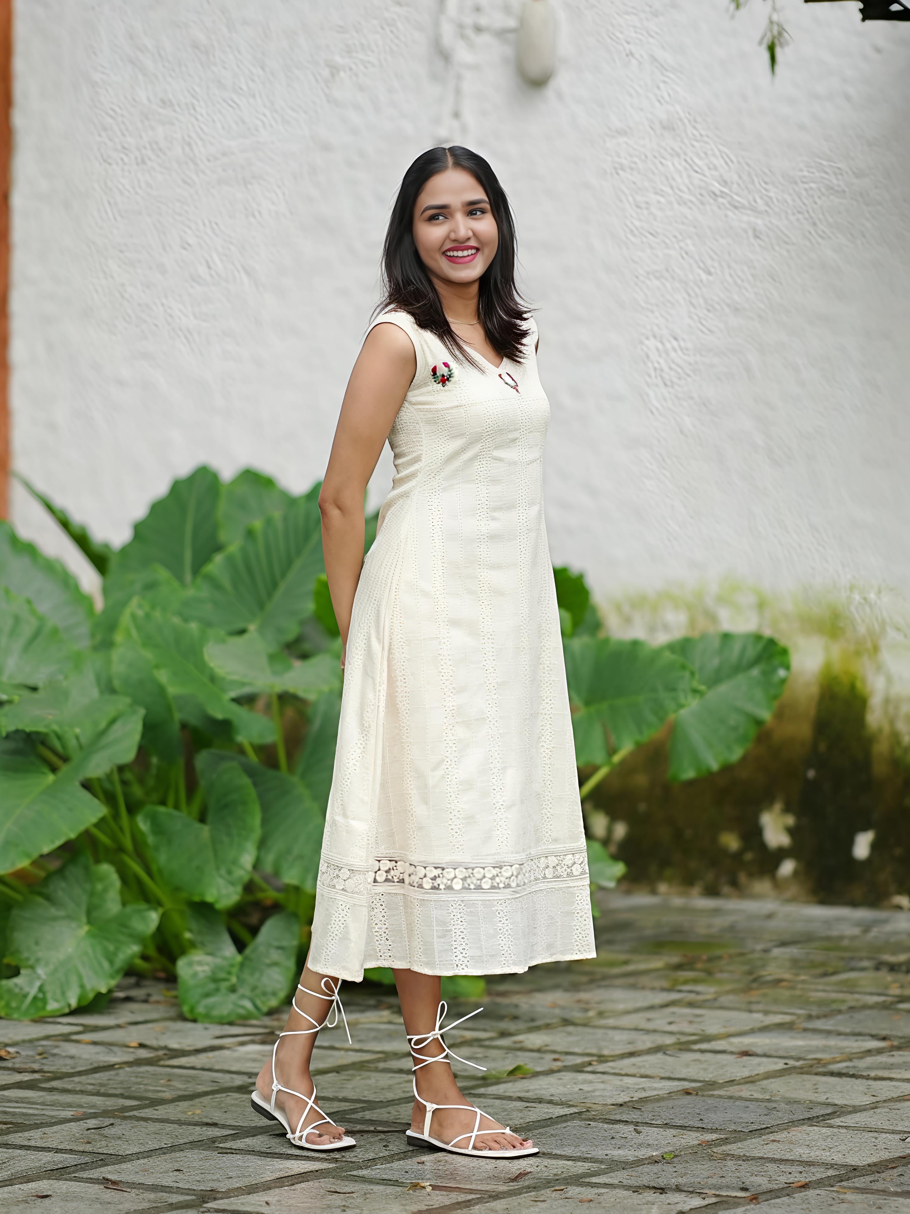 Premium Hakoba Thread Worked Aline Dress