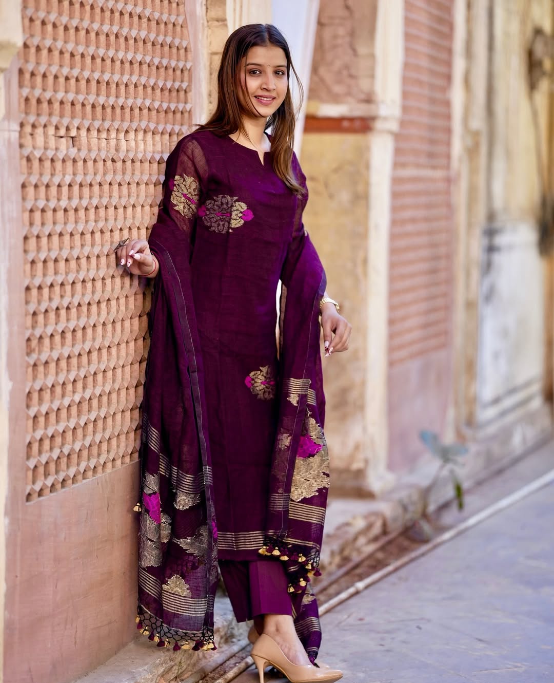 Beautiful Linen Jamdani Kurta Set