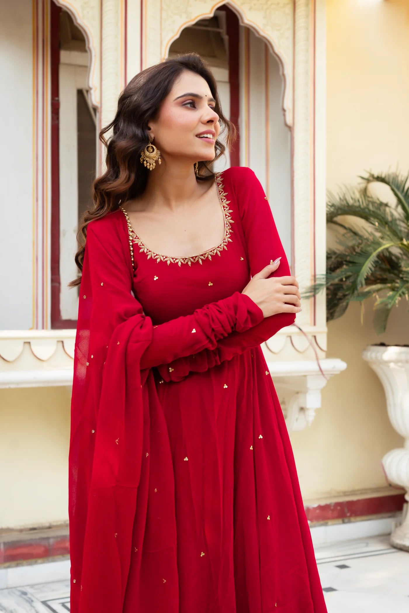 Radiate Elegance in This Red Hand Work Anarkali Suit