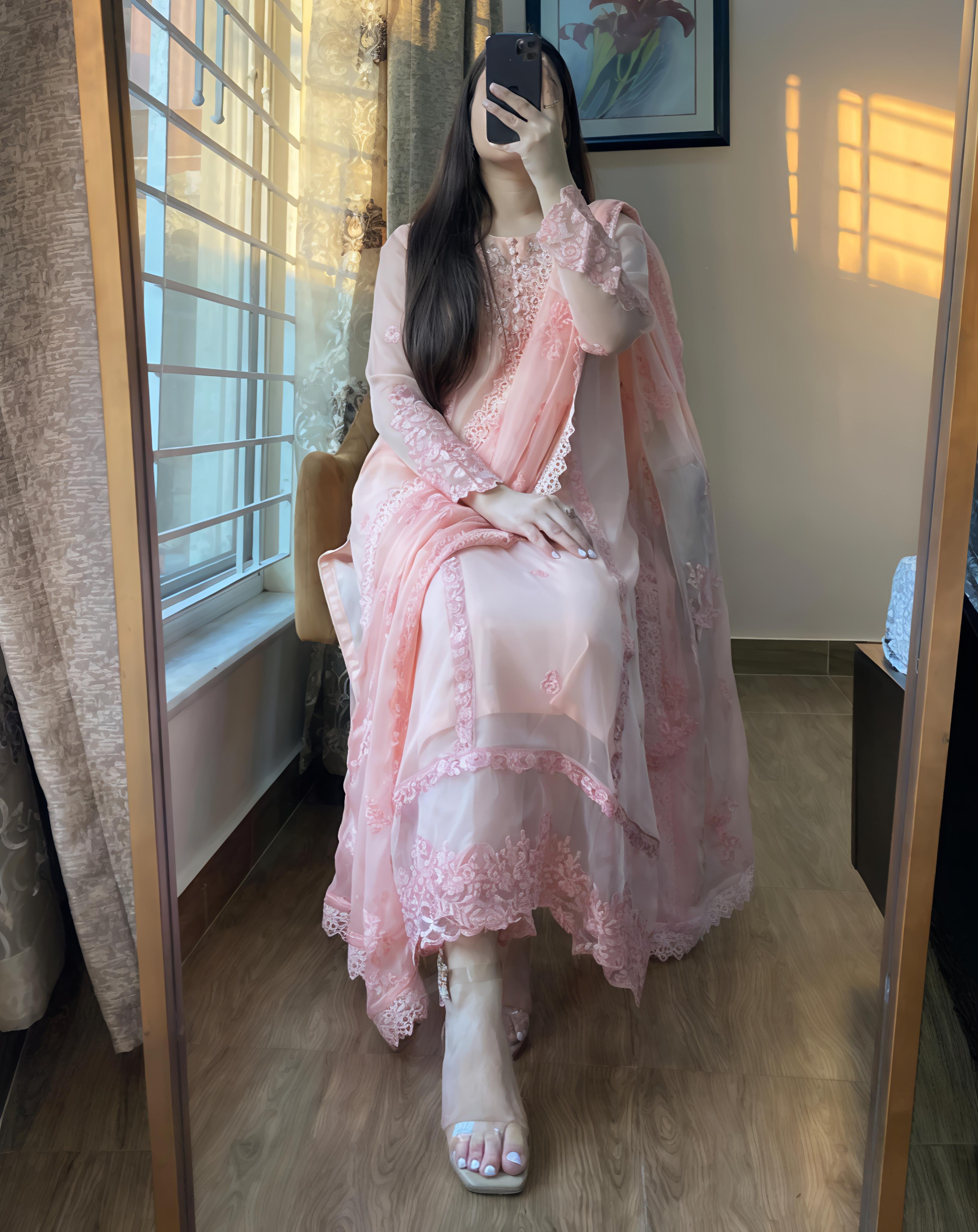 Chiffon Embroidered Whisper Pink